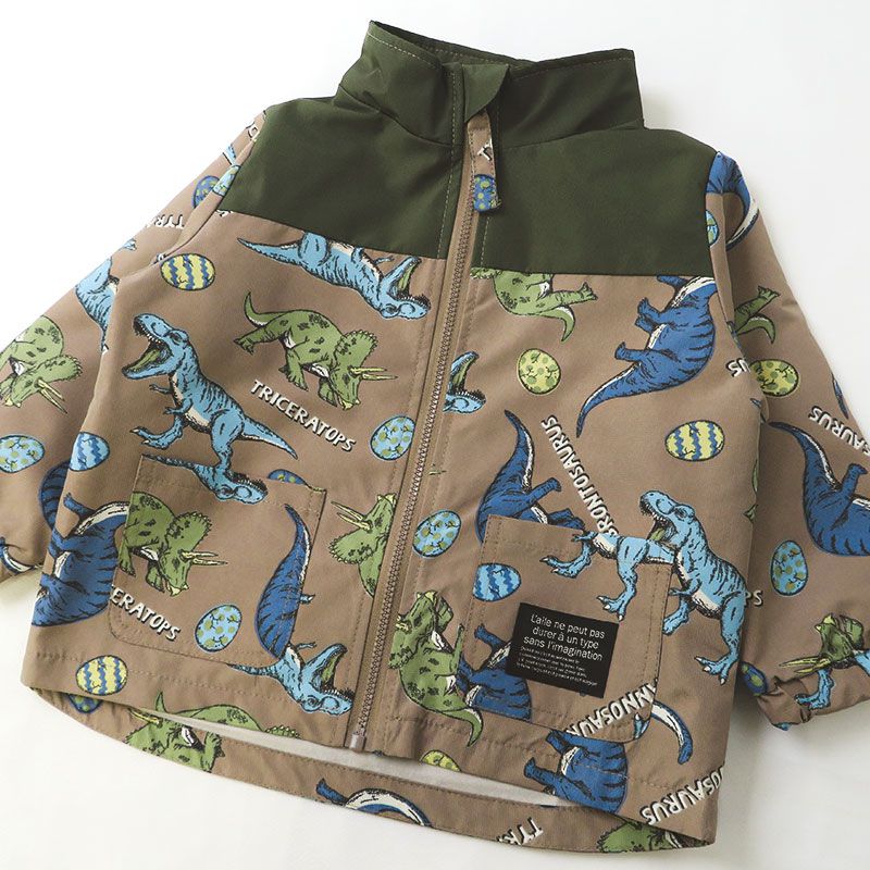 日本 ZOOLAND - 撥水加工 防風刷毛鋪棉外套-熊熊大集合-藍x卡其