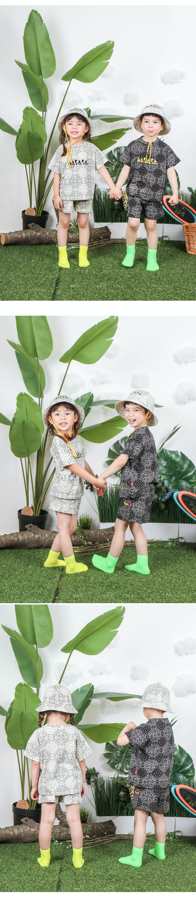 韓國 Babyblee - 正韓製圖騰紋繫帶兒童漁夫帽