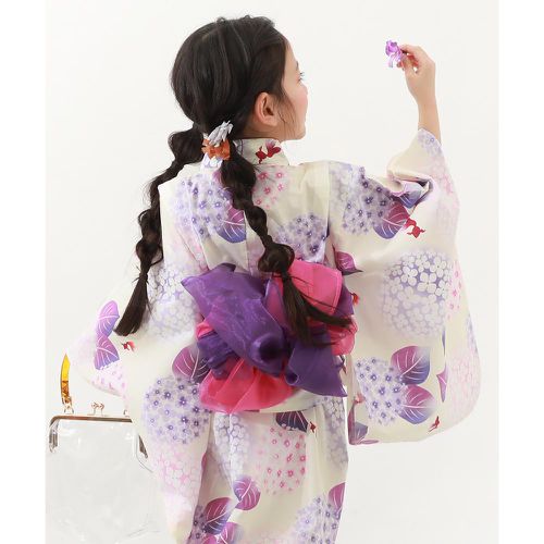 日本 devirock - 上下穿搭式浴衣華麗4件組-粉彩繡球花-紫白