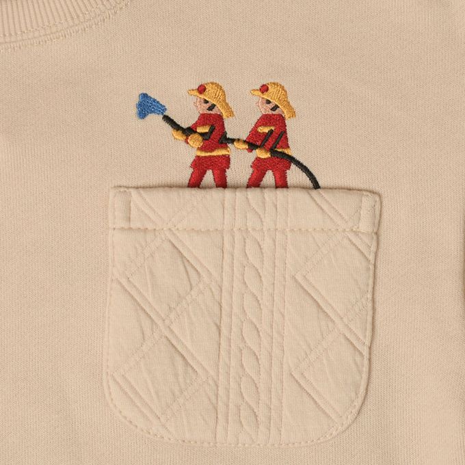 akachan honpo - 長袖鋪棉休閒上衣-拼接-淺卡其色