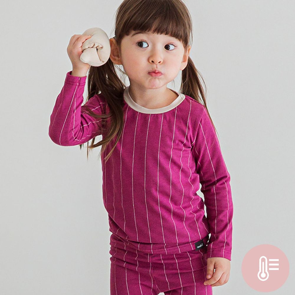 韓國 Cordi-i - 德國Viloft天然纖維保暖衣套裝-深色線條-粉紫