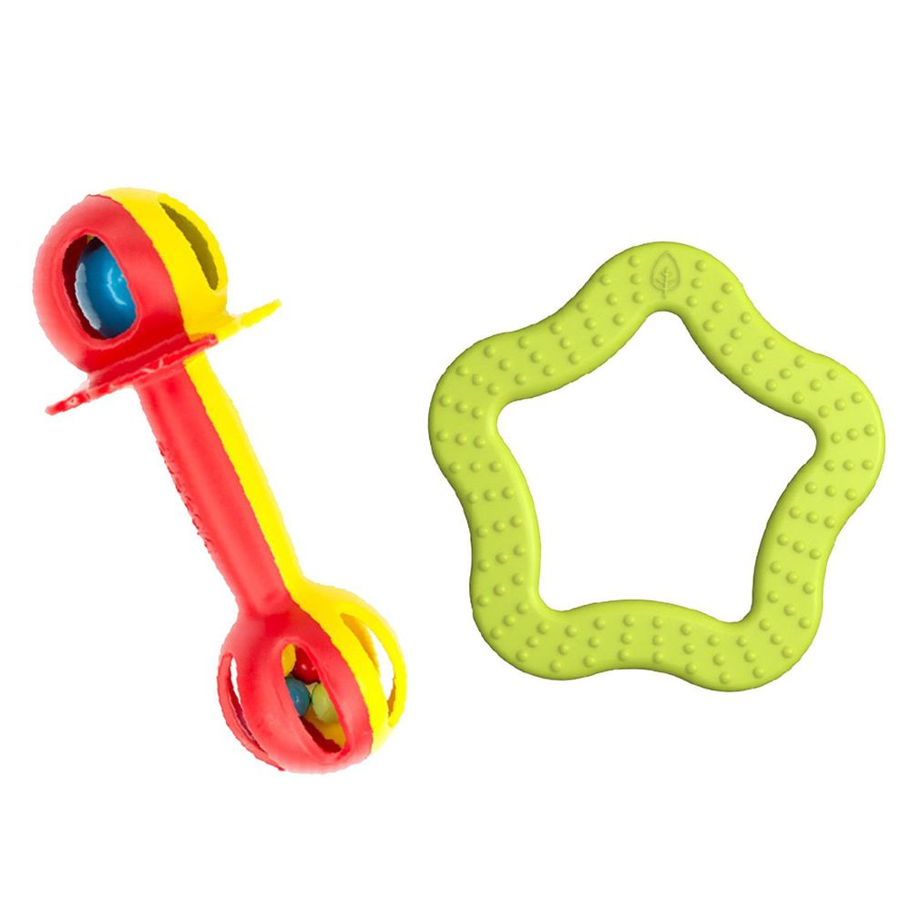 bioserie - 固齒玩具(綠)+小小麥克風手搖鈴