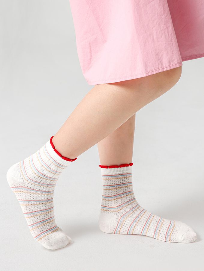 可愛粉紅兔蝴蝶結網眼短筒棉襪