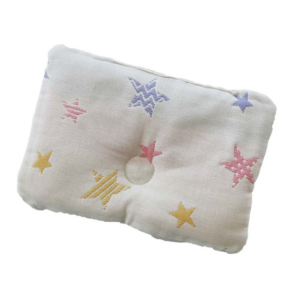 akachan honpo - 寶寶的第一個6層棉紗枕-星星-米白色