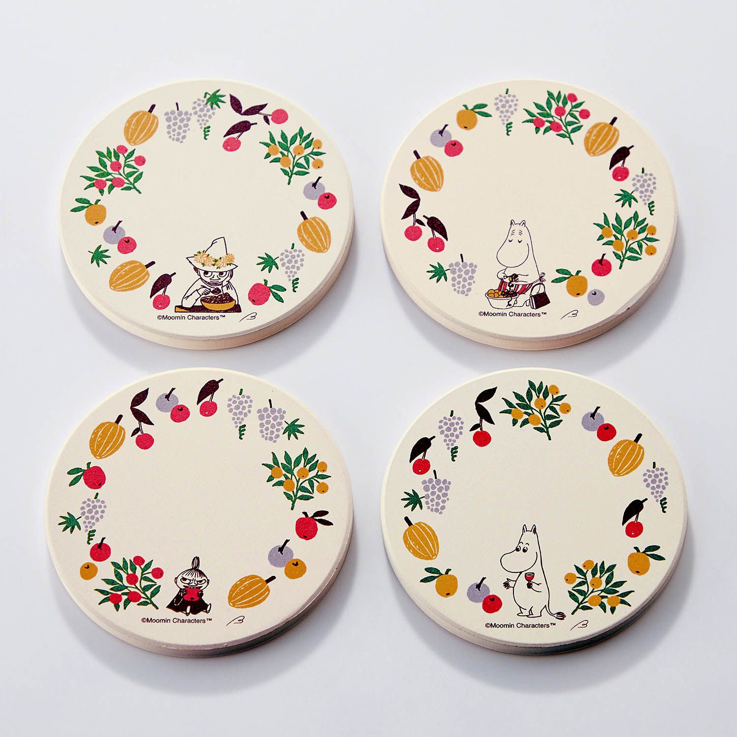 日本千趣會 - 嚕嚕米 陶瓷杯墊(4入組)-水果 (9×0.7cm)