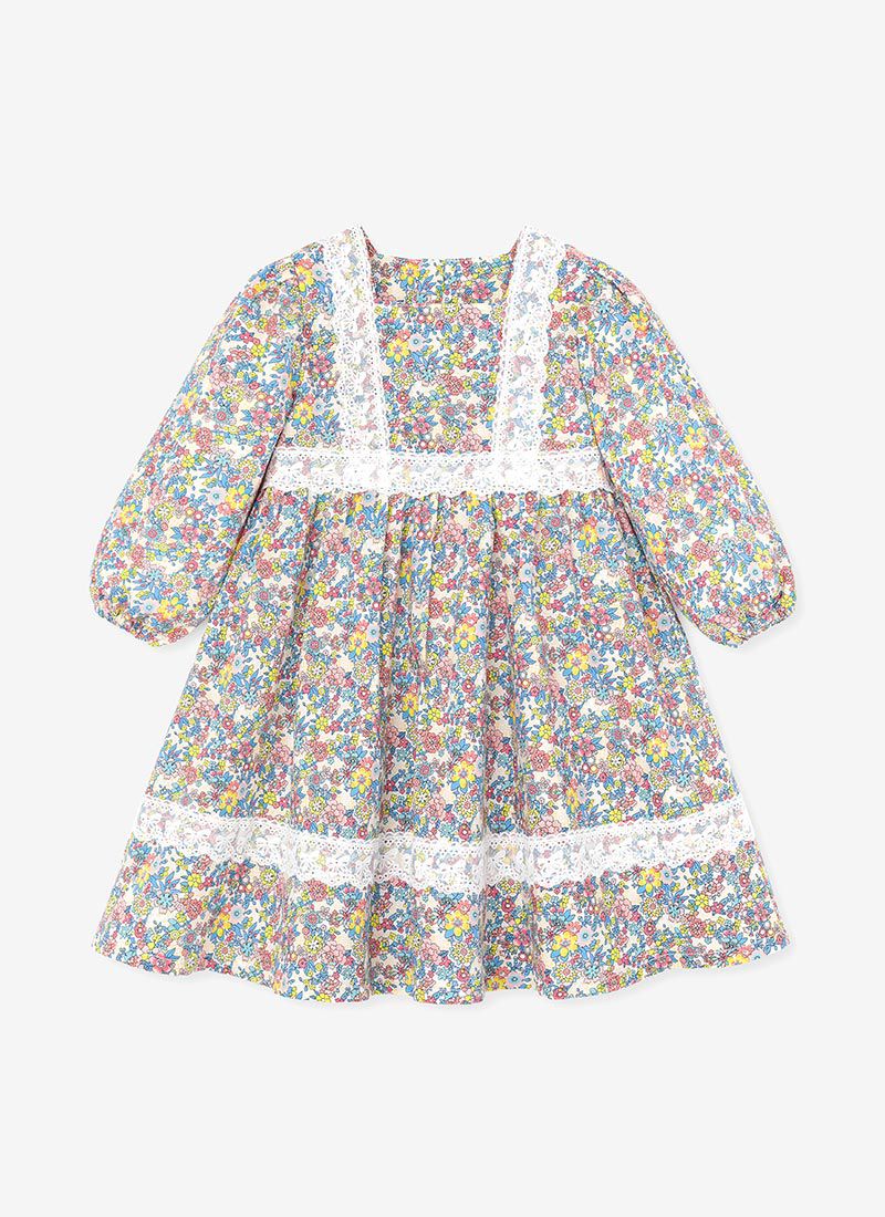 韓國 OZKIZ - 蕾絲裝飾彩色花園長袖洋裝