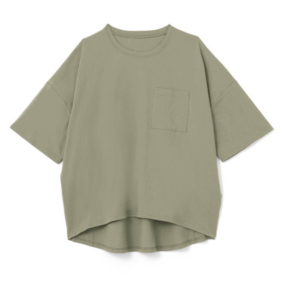 胸前口袋百搭短袖上衣-軍綠 (F)