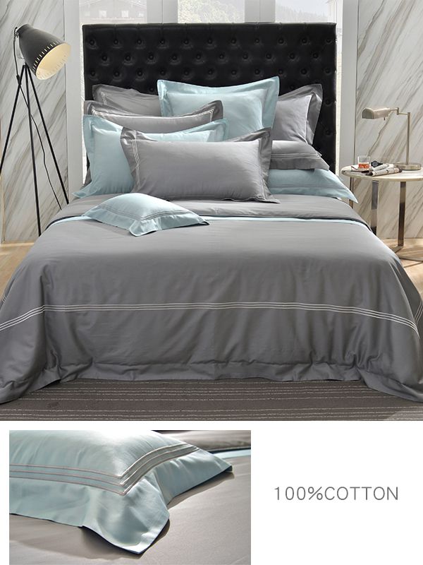 格蕾寢飾 Great Living - 長絨細棉刺繡四件式被套床包組-《典雅風範-寧靜藍》 (加大)