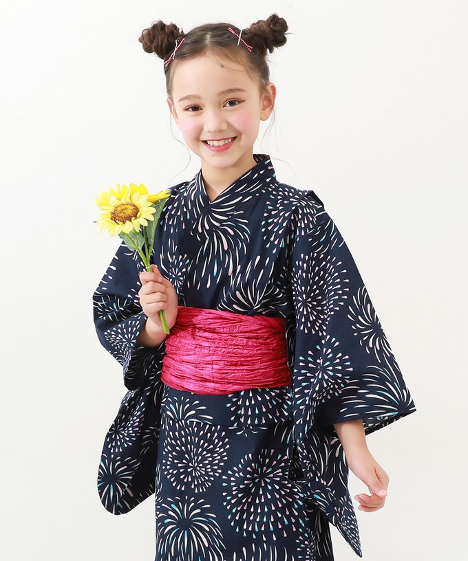 日本 devirock - 純棉夏日祭典花朵浴衣兵兒帶2件組-牡丹格紋-粉x綠