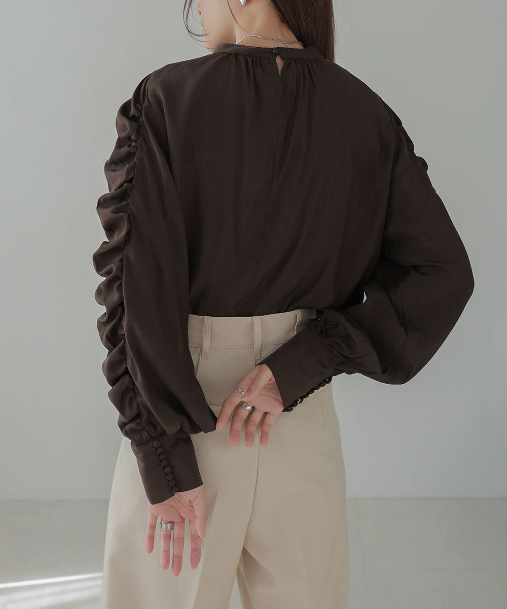 日本 Bab - 嫘縈柔滑抓皺薄長袖上衣-米杏