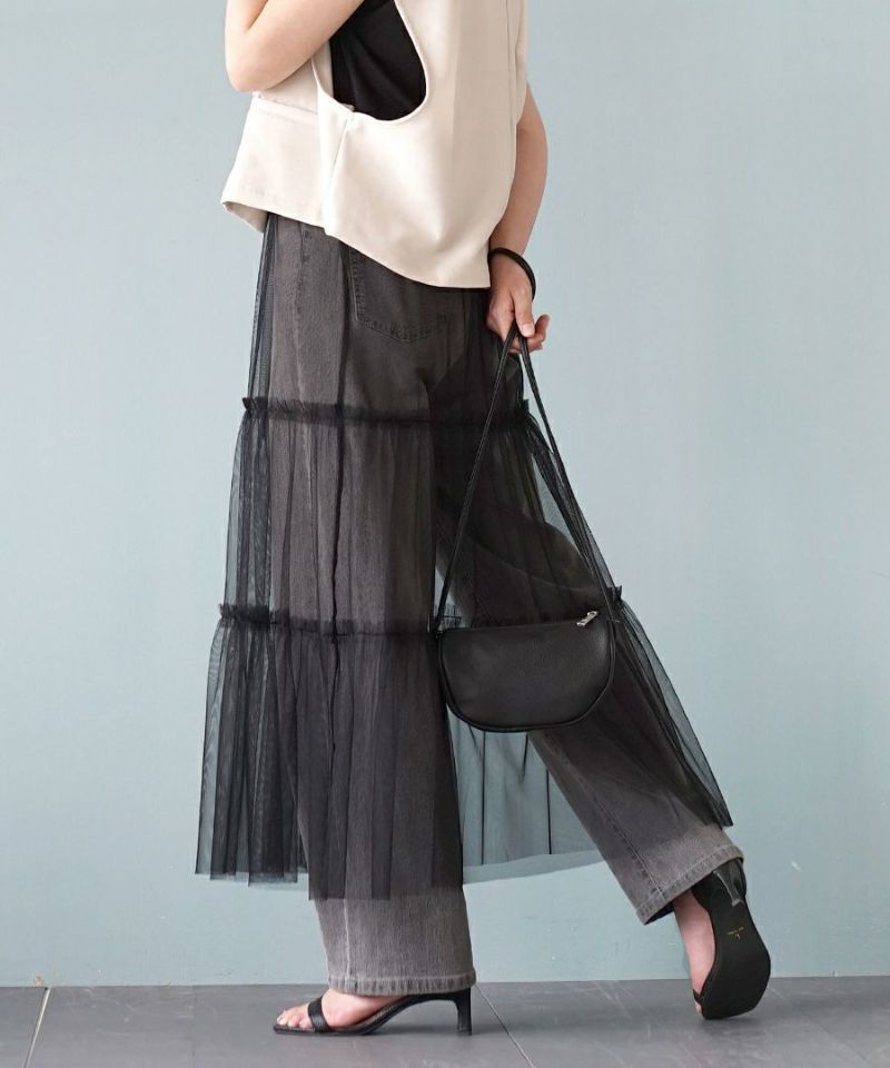 日本 zootie - 層次穿搭透膚薄紗長裙-米杏