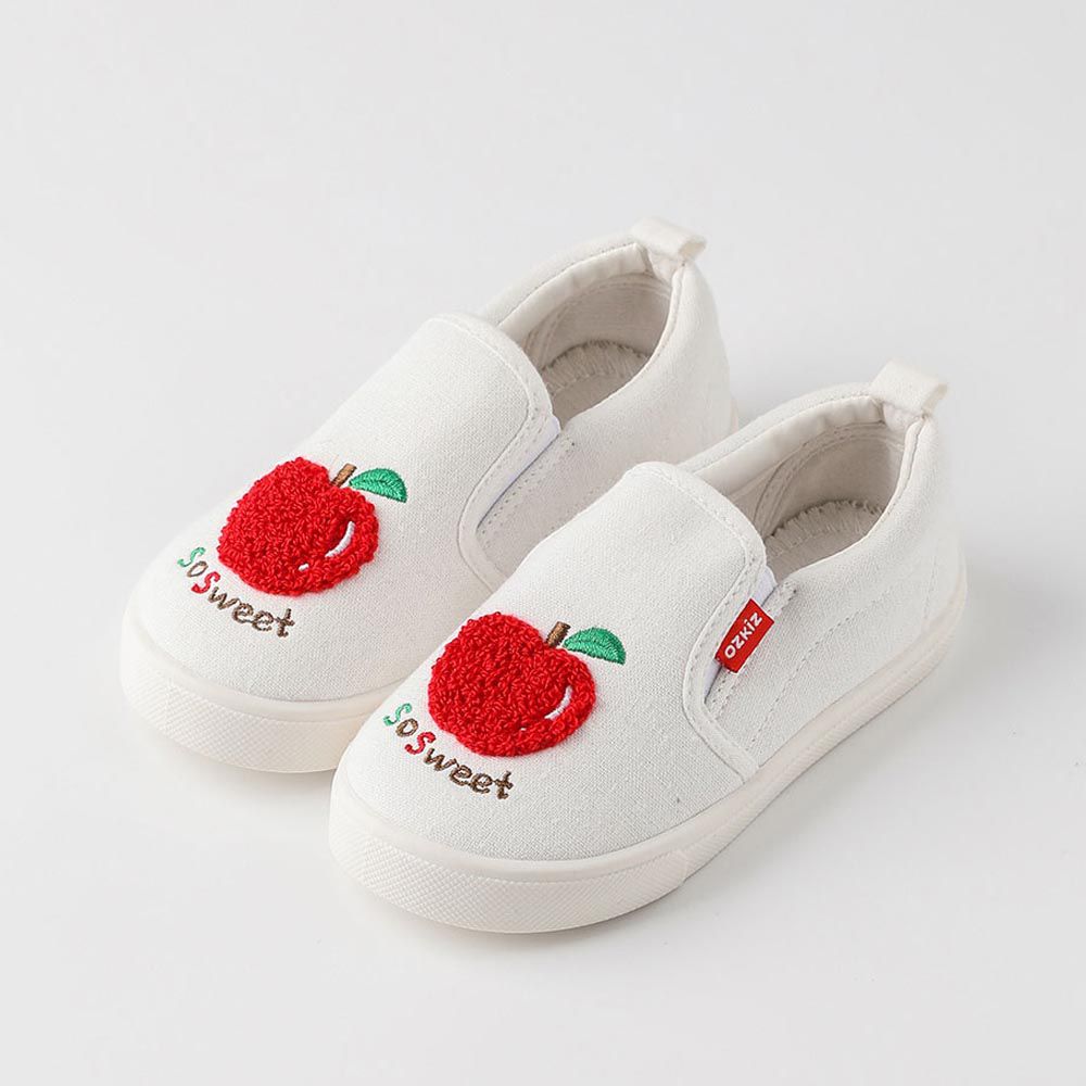 韓國 OZKIZ - 毛絨水果休閒鞋/室內鞋-蘋果-象牙白