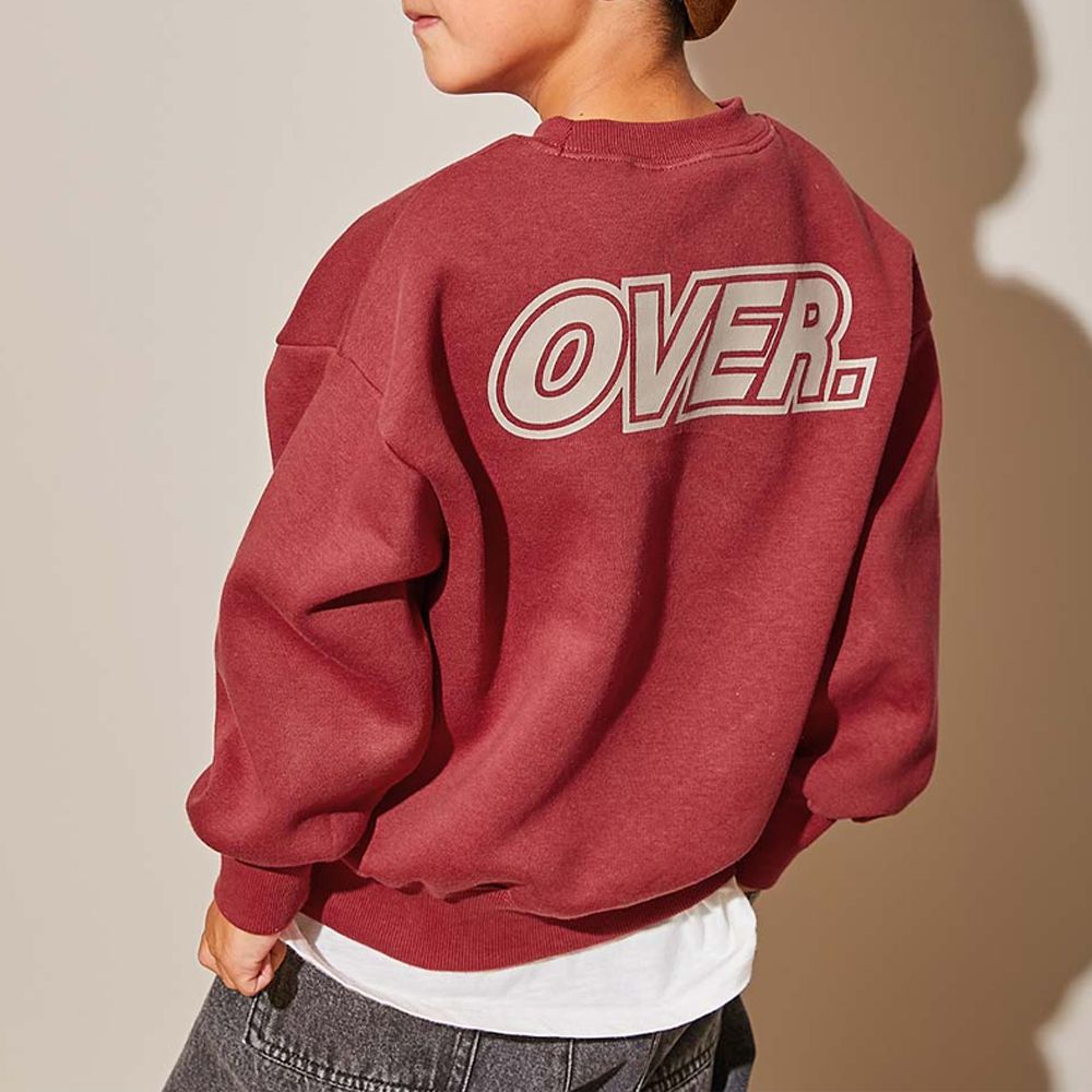 裏起毛個性印花大學T-OVER-酒紅