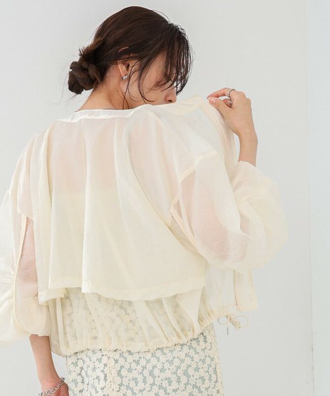 日本 Bab - 優美透膚精緻感抽繩薄外套-粉紅