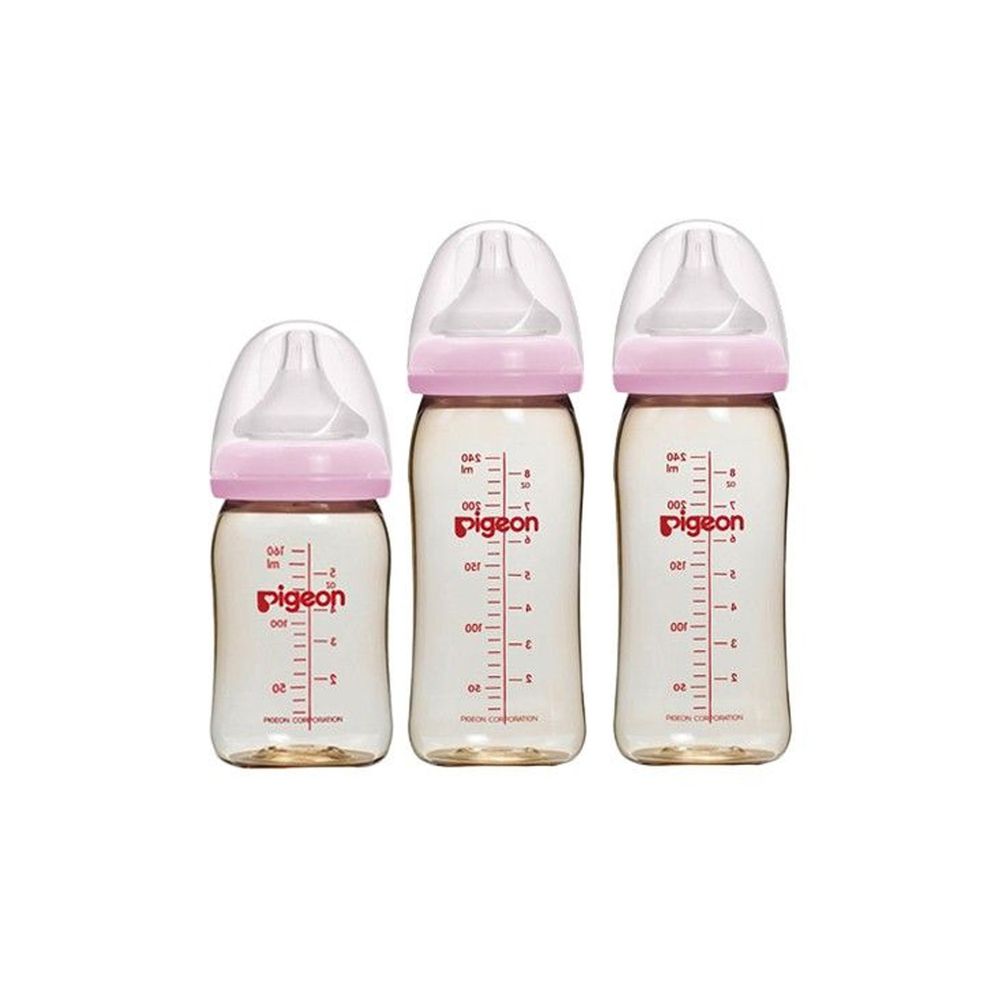 貝親 Pigeon - 母乳實感寬口 PPSU 奶瓶-附奶嘴-3入組-粉紅色-160mL(SS)x1+240mL(M)x2