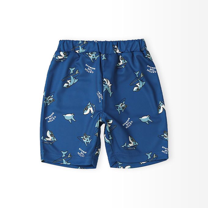 日本 ZOOLAND - 接觸冷感 透氣鯊魚印花短褲-深藍