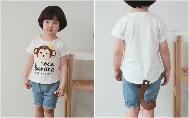 韓國 Coco rabbit - 立體帽子猴子尾巴T-象牙白