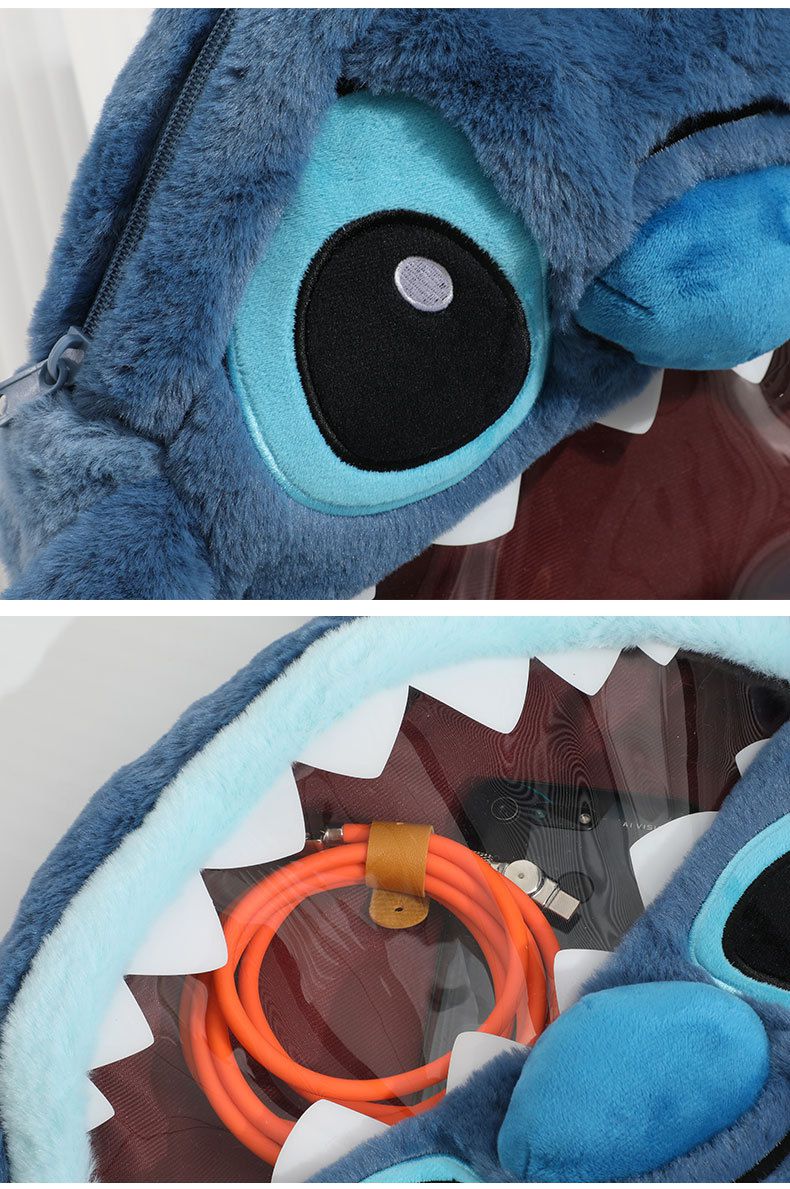 卡通毛茸茸造型後背包-卡通人物史迪奇-藍色 (30x7x32cm)