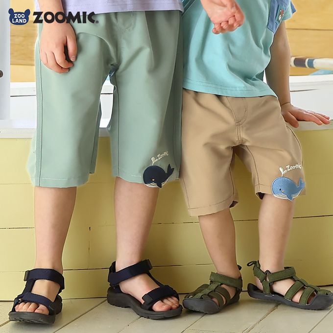 日本 ZOOLAND - 鯨魚悠遊清爽滑面材質短褲-丹寧口袋-薄荷綠