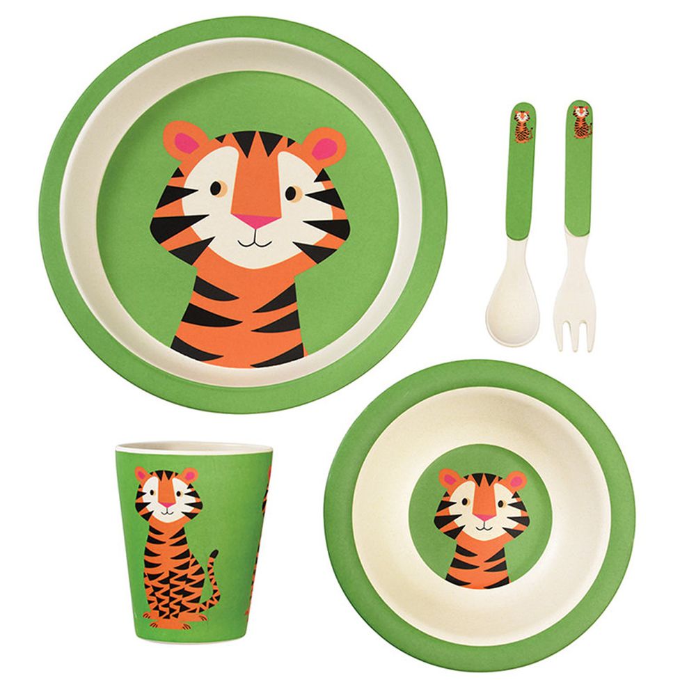 英國 Rex London - 環保竹纖維幼兒/兒童餐具5入組-老虎
