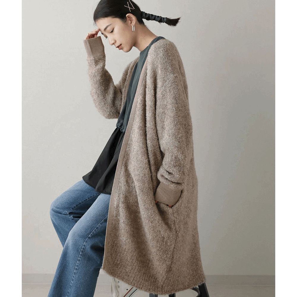 日本 Bou Jeloud - 羊毛混紡優雅保暖長版針織外套-灰杏