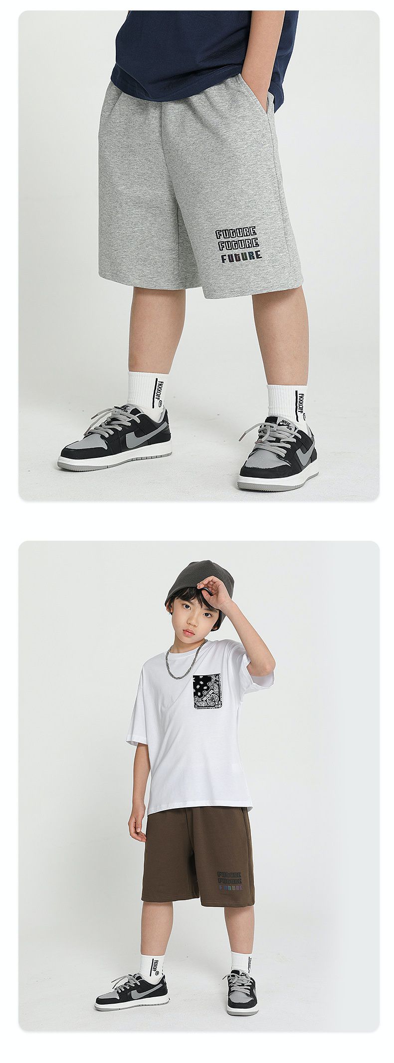 個性五分短褲-英文字母-灰色