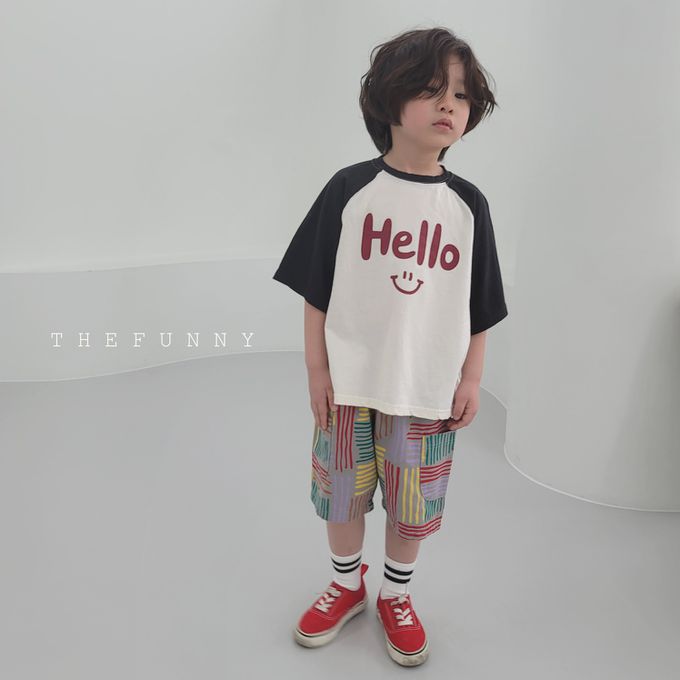 韓國 The Funny - Hello微笑印短袖上衣-米白X紅