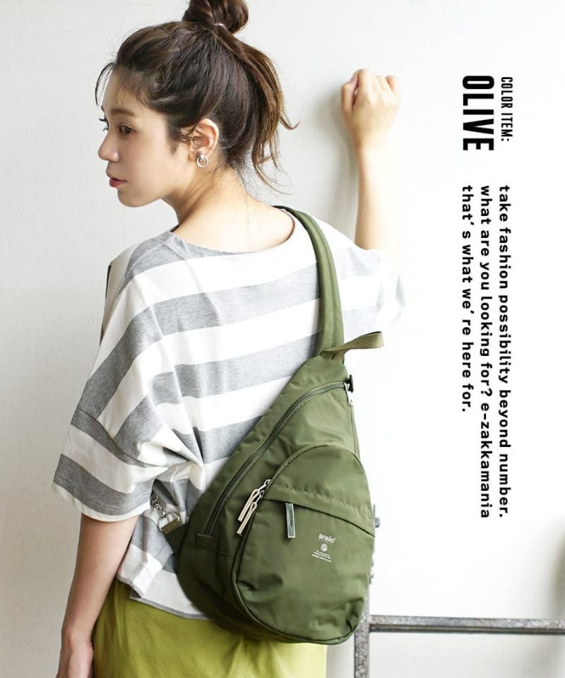 日本 zootie - anello 防撥水輕量單肩後背包-軍綠