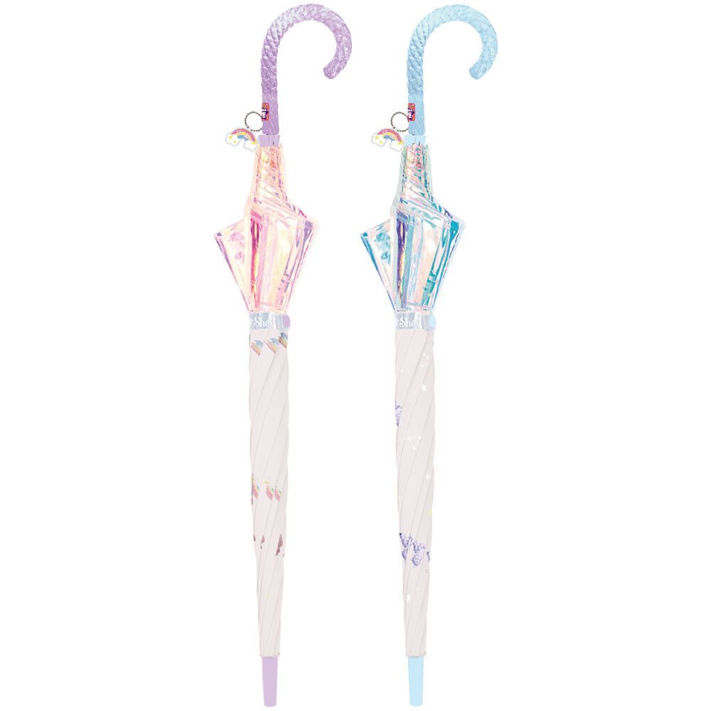 日本中谷 - 透明窗設計兒童雨傘/直傘-彩虹貓貓-水藍 (55cm(身高130cm以上))