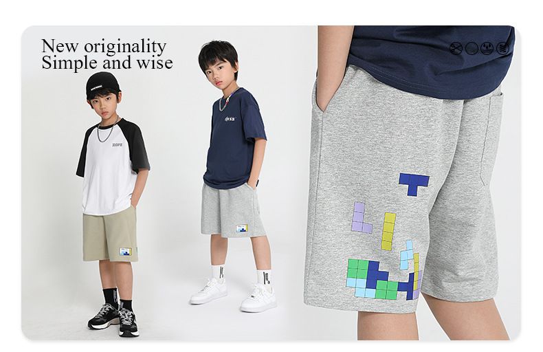 個性五分短褲-俄羅斯方塊-卡其色