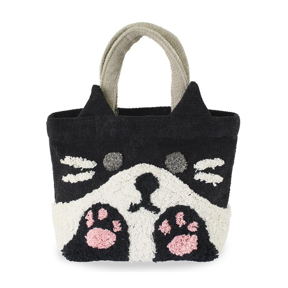 日本 TOMO - 可愛動物刺繡帆布包/提袋-小黑貓 (29×21×D10cm)
