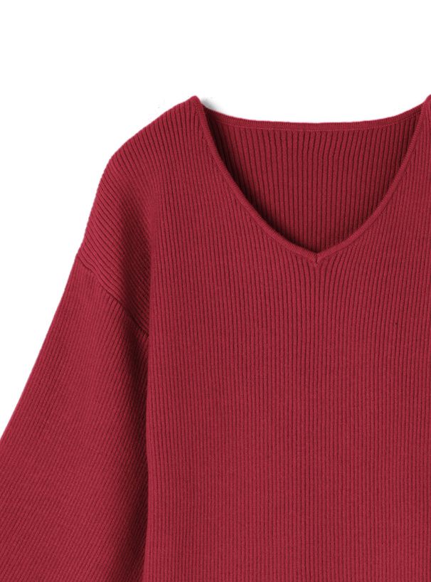 日本 GRL - 修身V領澎袖針織上衣-清新綠 (F)