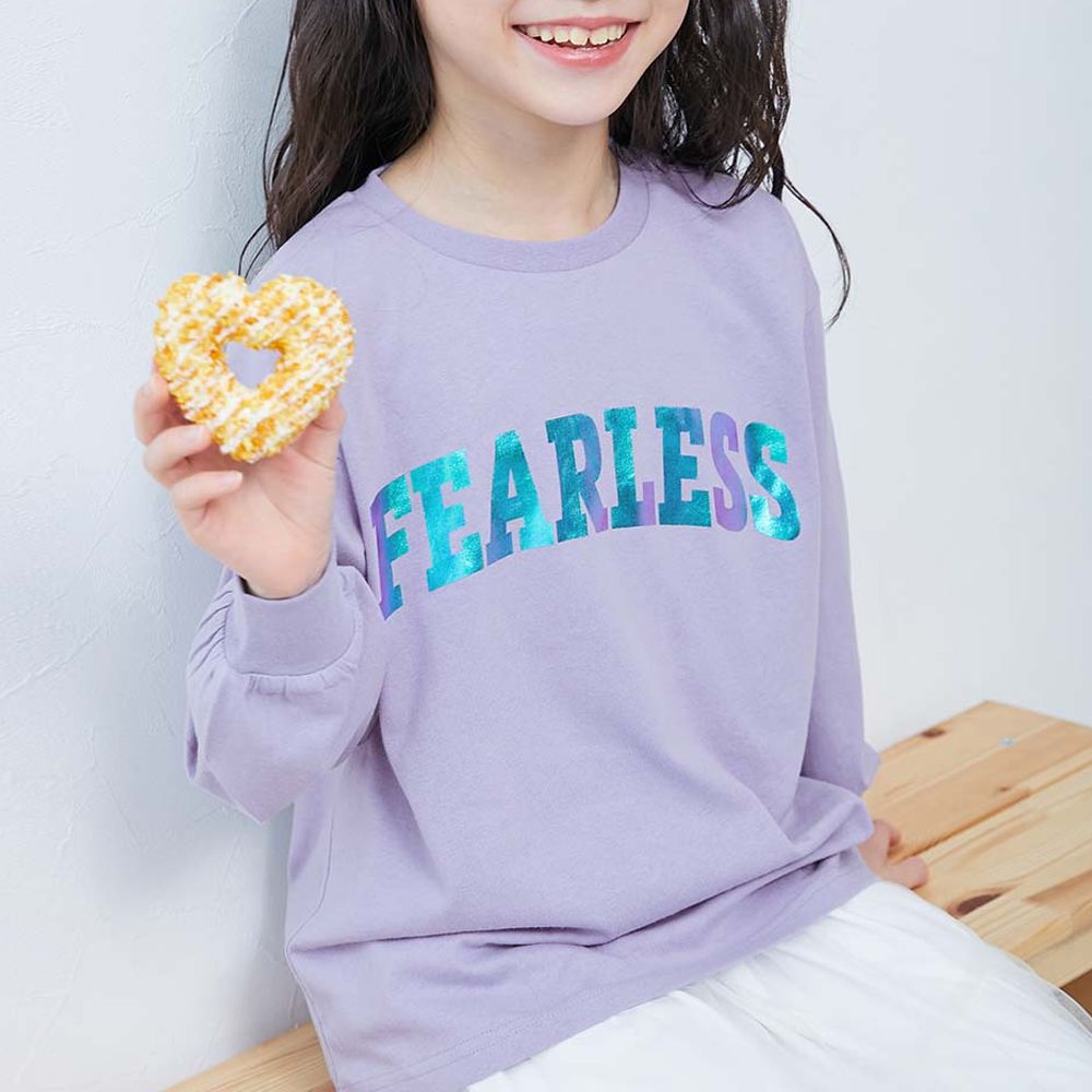 100%棉 閃亮金屬印花長袖上衣-FEARLESS-紫羅蘭