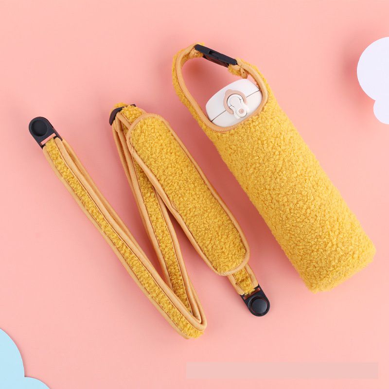 斜背泰迪絨防摔保溫杯背帶(不含杯套)-黃色