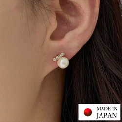 日本 Melody Accessory - 日本製 低調甜心閃耀水鑽珍珠耳環-耳針