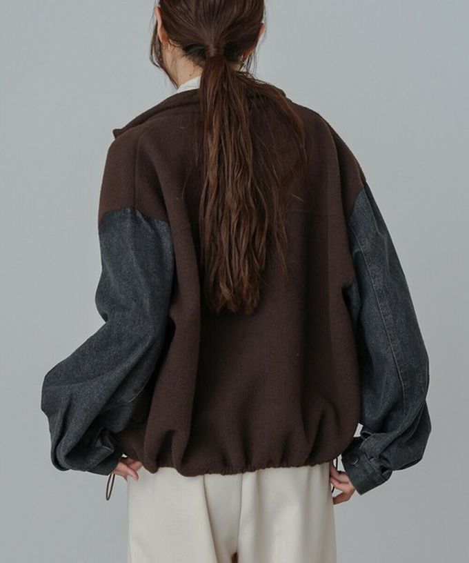 日本 Bab - 俐落簡潔丹寧袖拼接夾克/外套-黑系