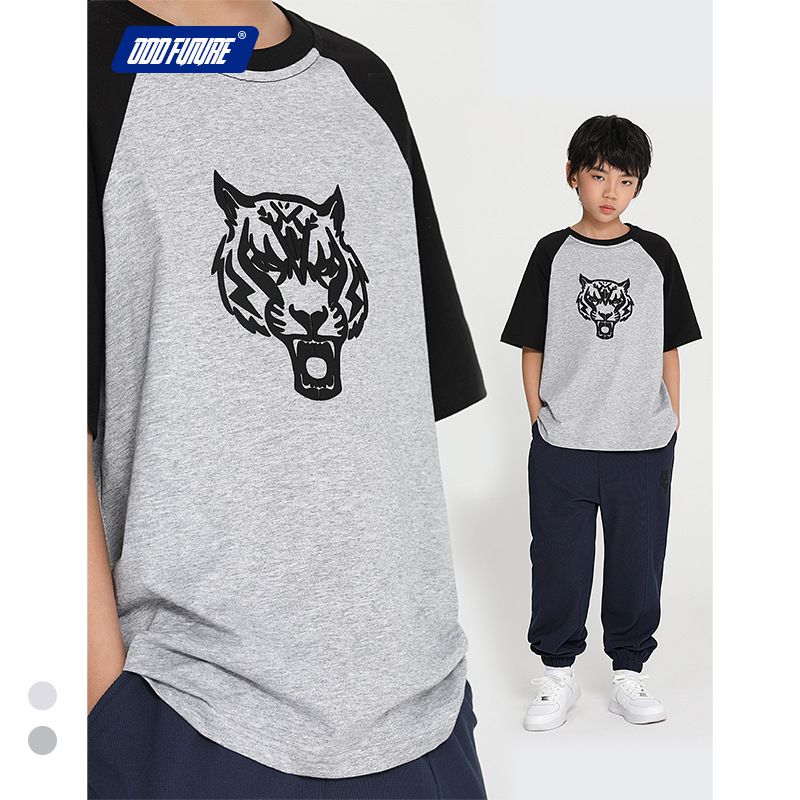 純棉基礎款短袖上衣-虎頭款-灰+黑色