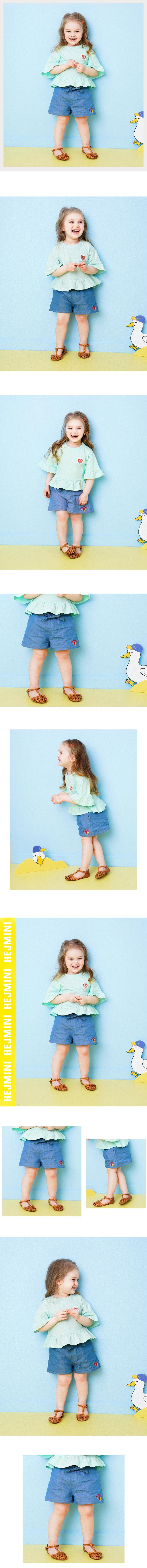 韓國 HEJMINI - 蝴蝶結綁帶軟牛仔短褲-藍