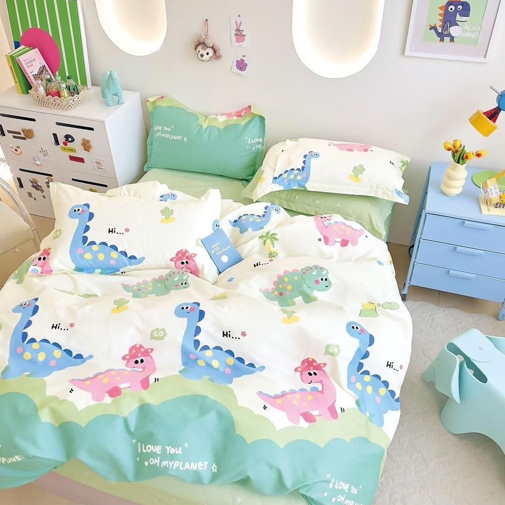 台灣製 極致純棉寢具組-頑皮恐龍-單人兩件式床包組