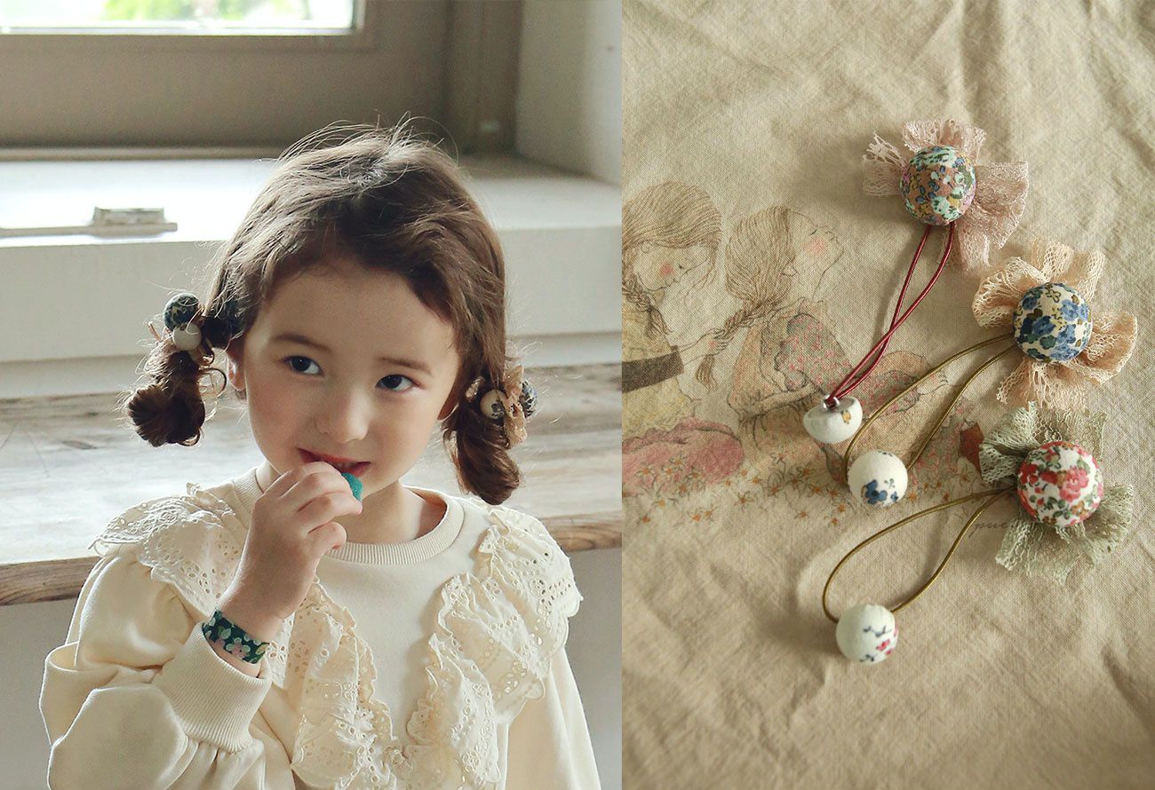 韓國 PuellaFLO - 蕾絲碎花髮圈/髮束2入組-綠花