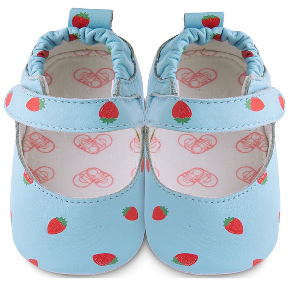 英國 shooshoos - 健康無毒真皮手工鞋/學步鞋/嬰兒鞋/室內鞋/室內保暖鞋-藍色草莓之吻
