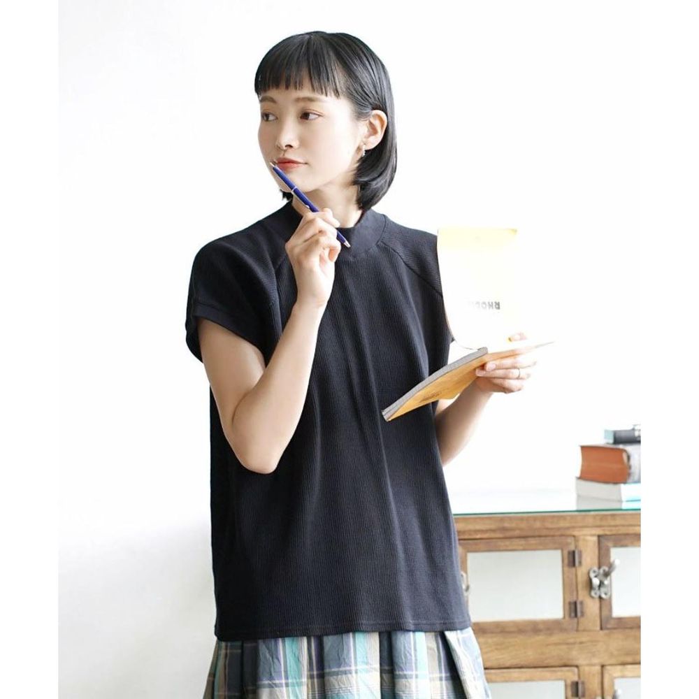 日本 zootie - 純棉圓領鬆餅紋短袖上衣-黑