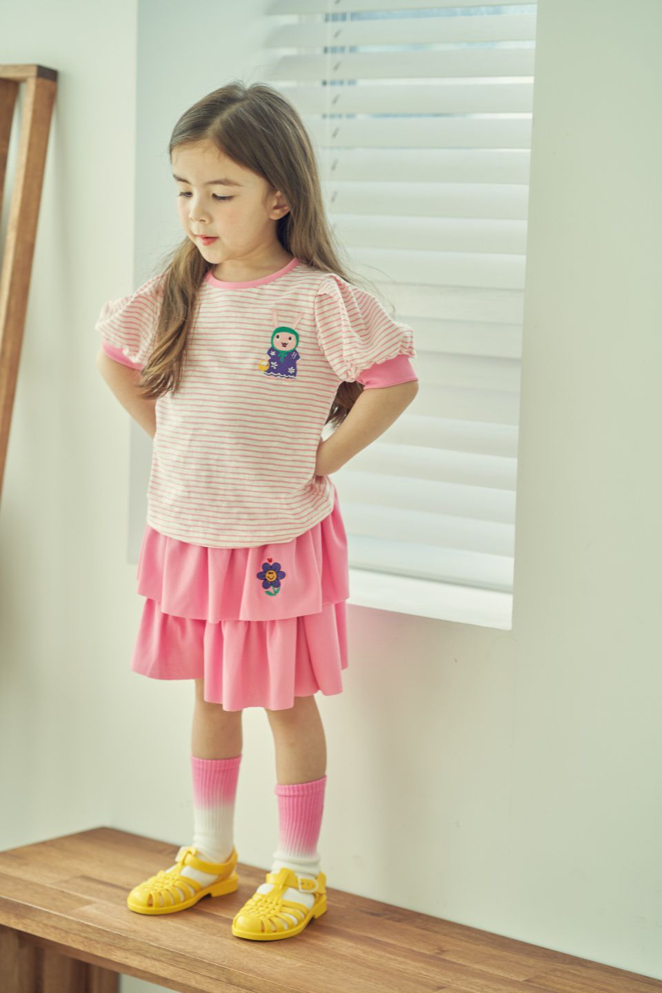 韓國 Mimico - 微笑花朵蛋糕褲裙-粉紅