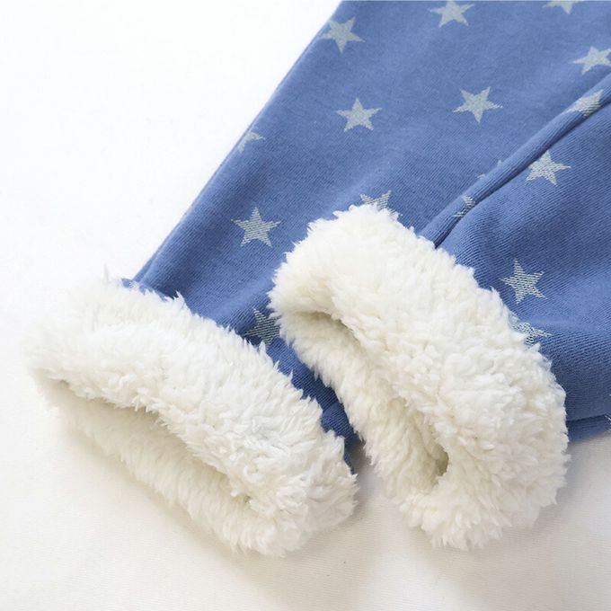 日本 ZOOLAND - 熊耳口袋滿版星星裏毛長褲-卡其