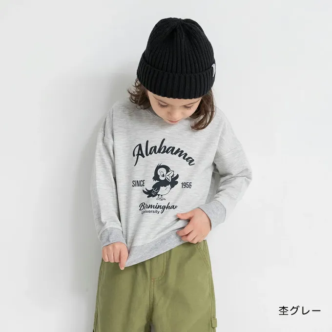 日本 BRANSHES - 百搭落肩縮口長袖上衣-小鳥-淺灰