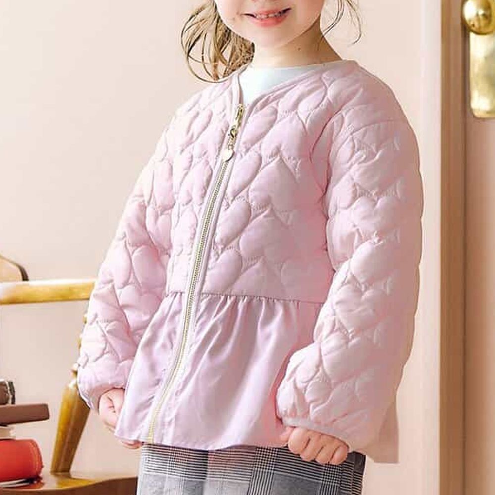 荷葉邊愛心絎縫鋪棉外套-粉紅