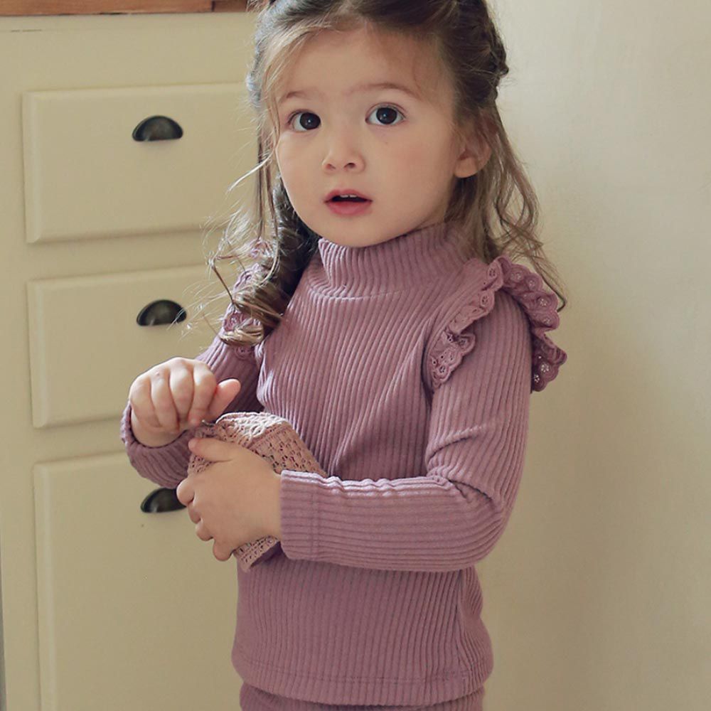 韓國 Puellaflo - 蕾絲布翅膀點綴彈性上衣-粉紫