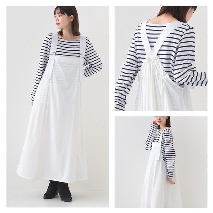 日本 OMNES - 輕量機能工裝風尼龍吊帶洋裝-白