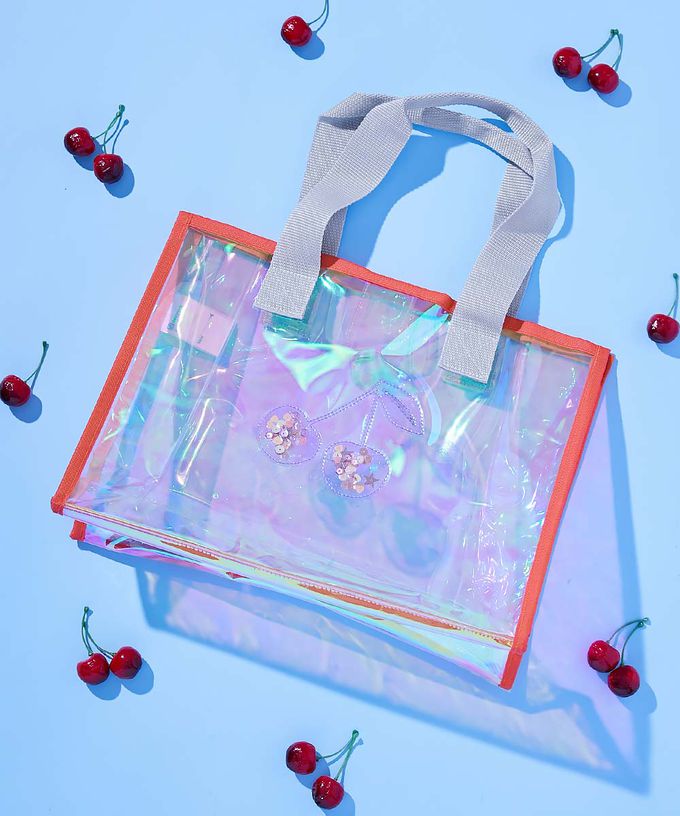 日本 devirock - 獨角獸色系閃亮PVC游泳/玩水包-貝殼-紫x黃