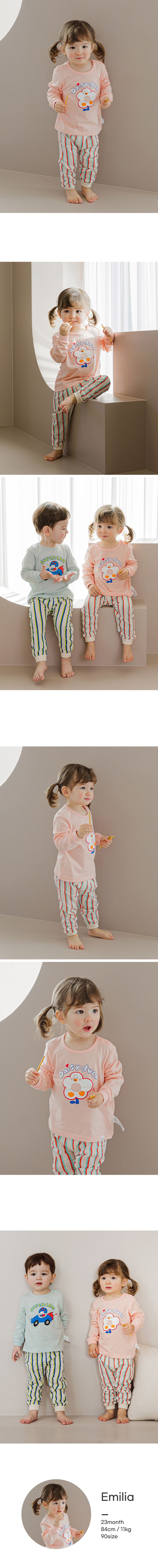 韓國 Cordi-i - 無螢光棉透氣緹花長袖家居服-雛菊鴨鴨-粉